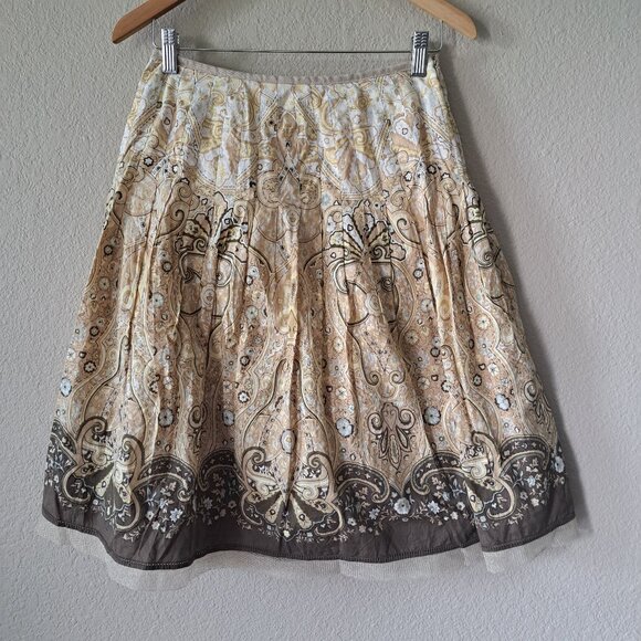 ❤️Talbots Vintage 00s Drop Waist Brown & Gold Midi Skirt 4P - Picture 1 of 9